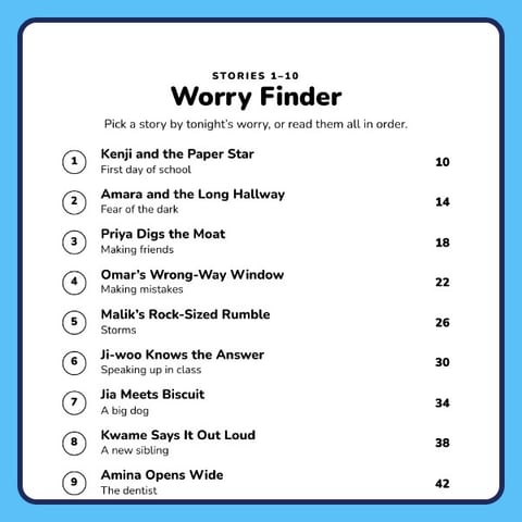 The Worry Finder contents page